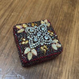 Red & Gold Glamour Rhinestone Beaded Jewelry Trinket Box